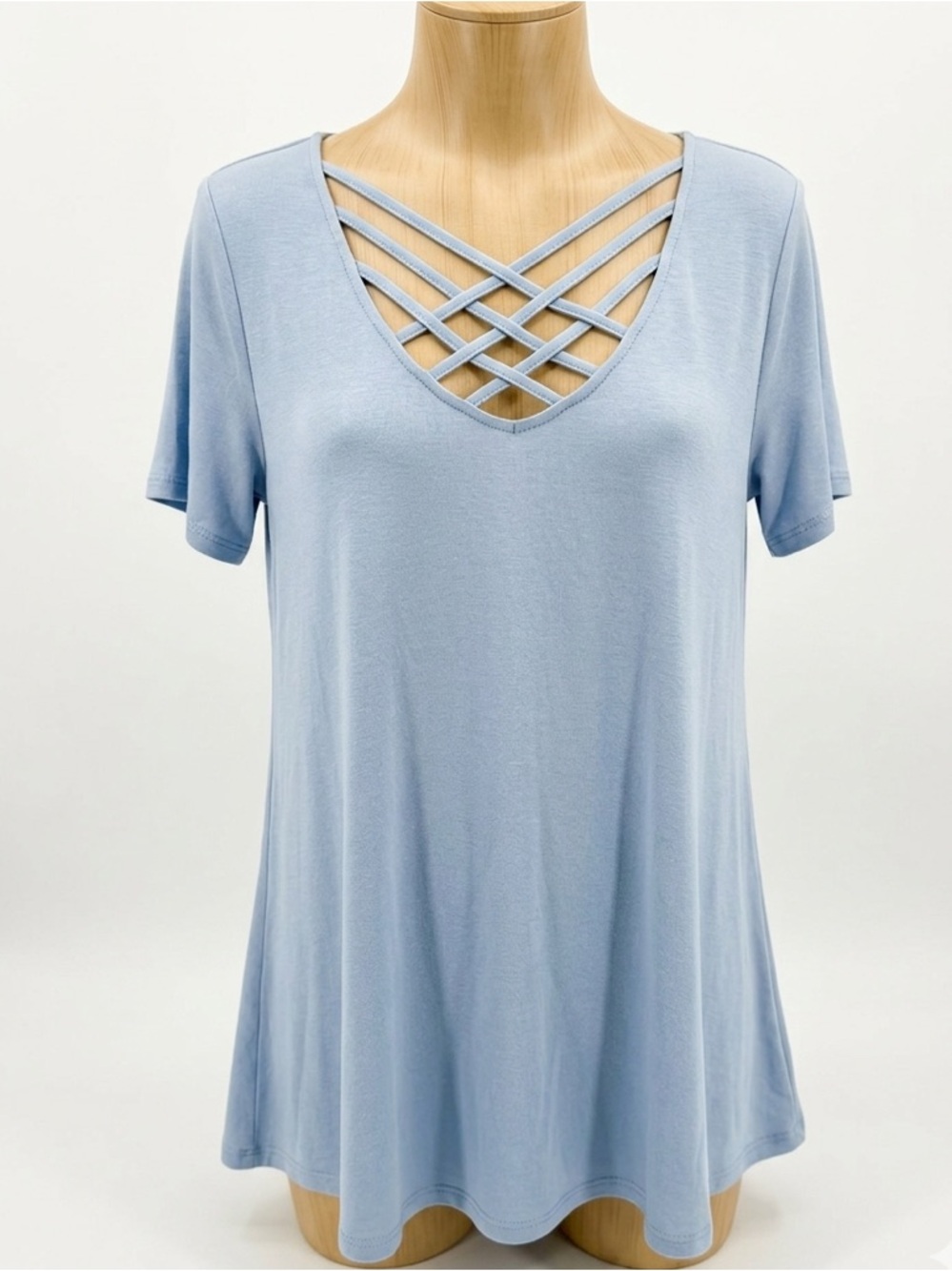 Light Blue Women's Crisscross Top - Picture 2 of 2